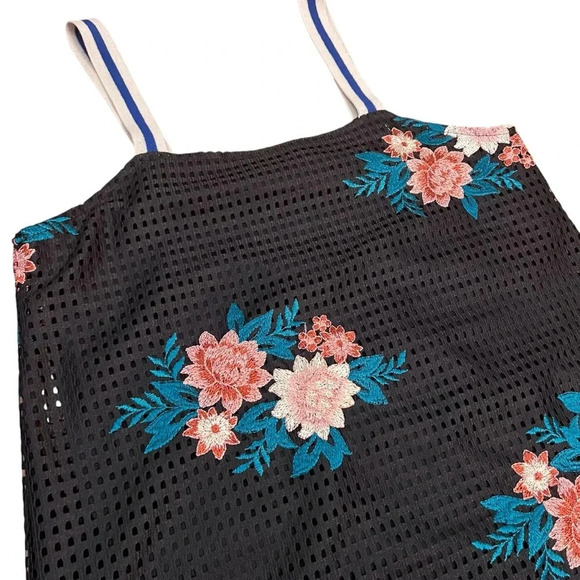 Zara Black Mesh Mini Dress with Floral Embroidered Patches - Picture 2 of 6